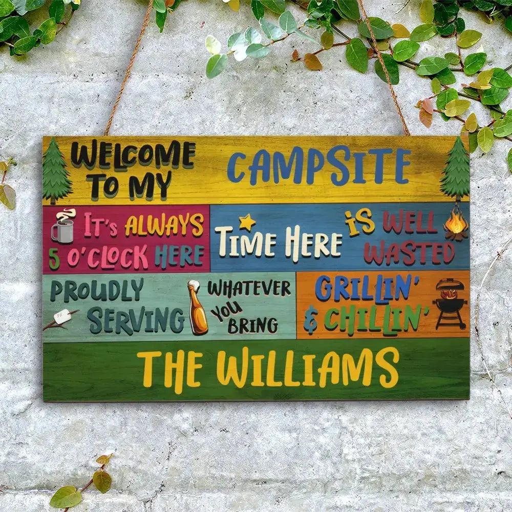 Custom Wood Rectangle Sign - Personalized Camping Proudly Serving Duconspace