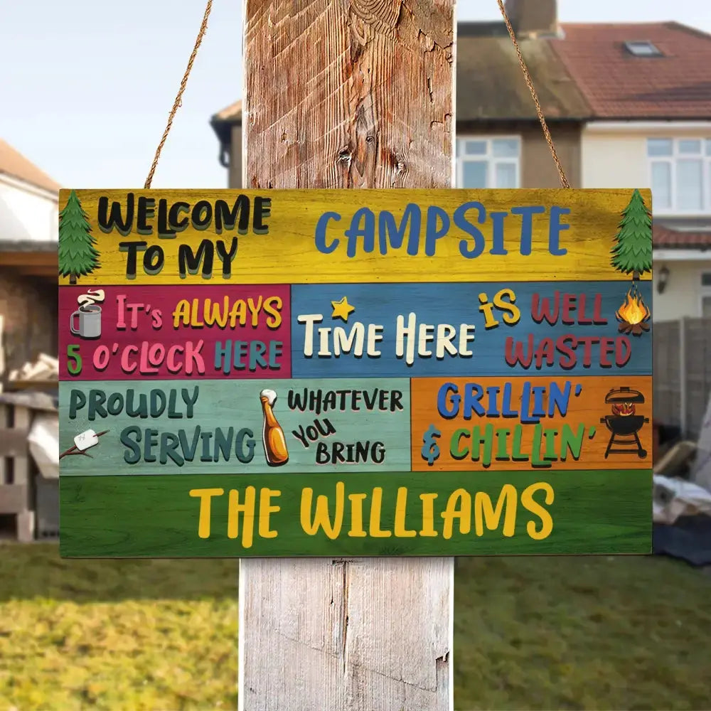 Custom Wood Rectangle Sign - Personalized Camping Proudly Serving Duconspace