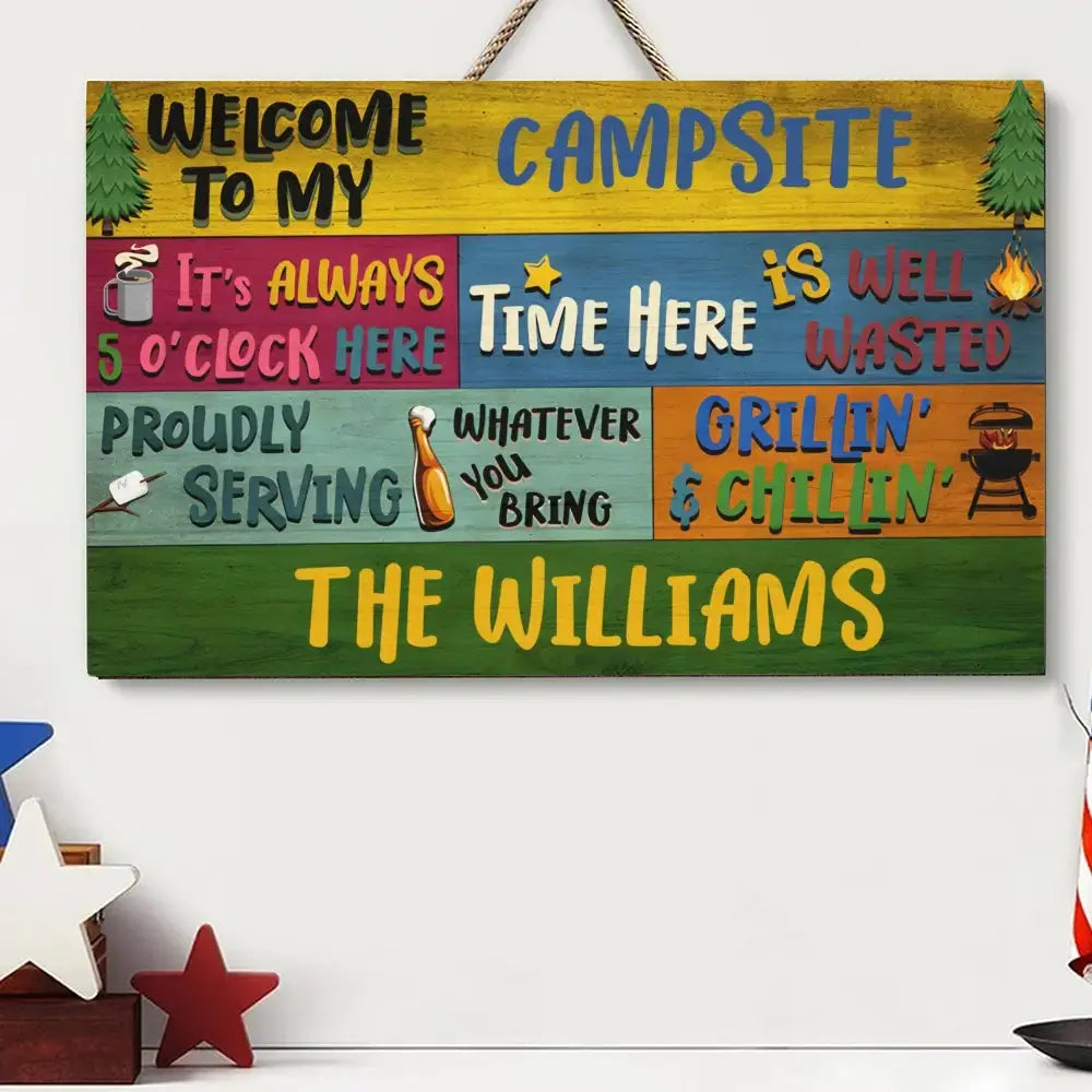 Custom Wood Rectangle Sign - Personalized Camping Proudly Serving Duconspace