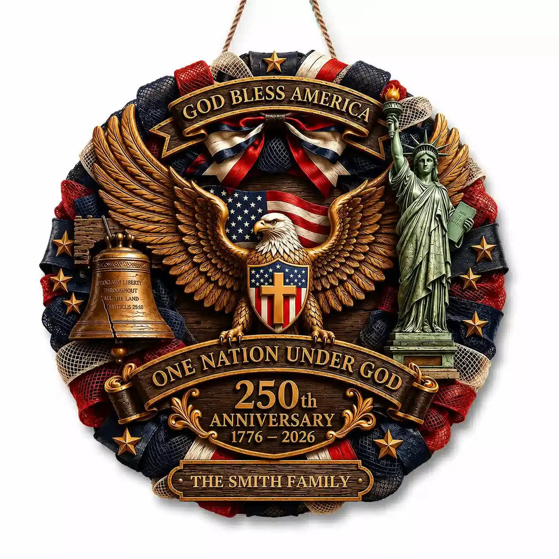 Custom Wood Sign Gift, USA 250th Anniversary Personalized Duconspace