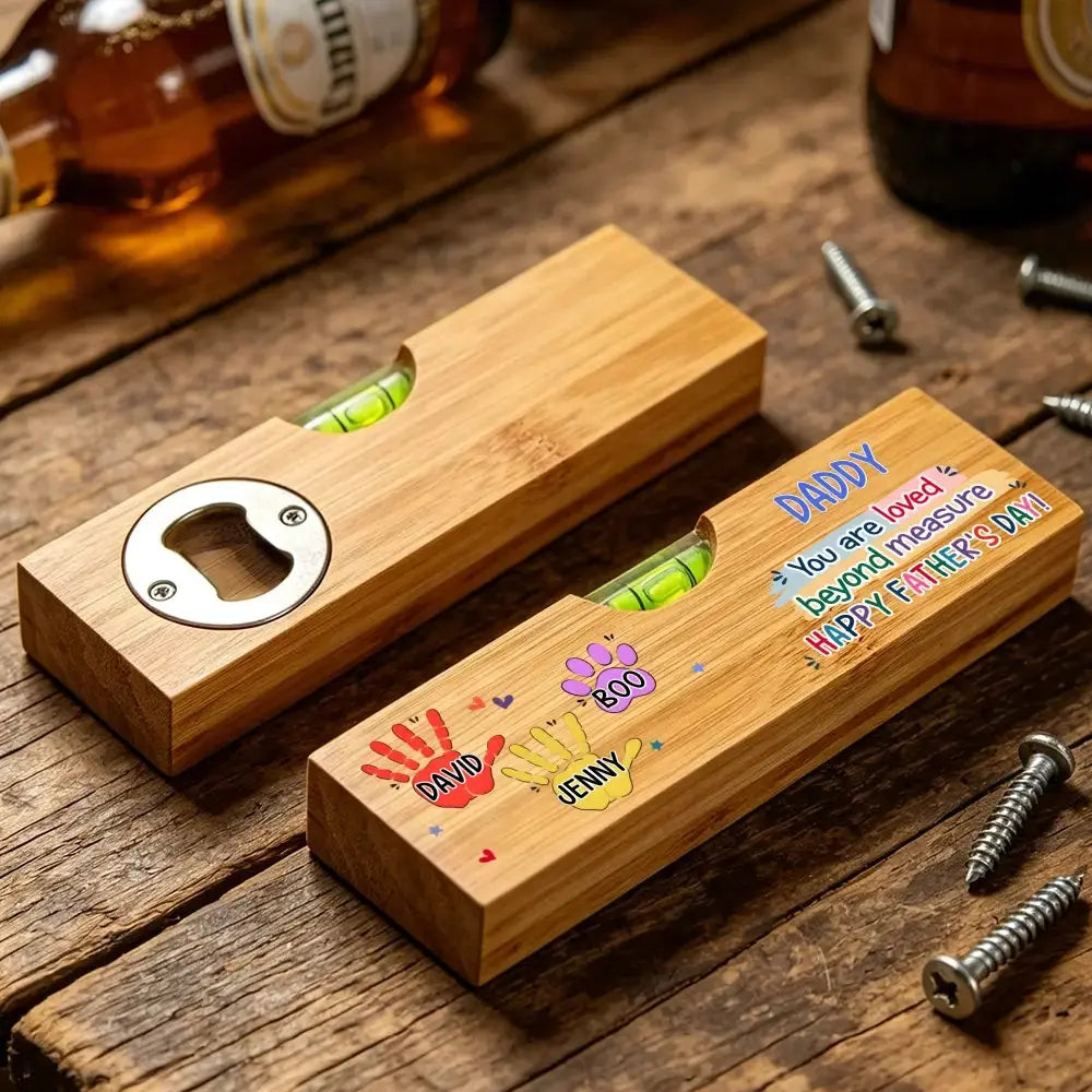 Custom Wooden Bottle Opener With Built-in Spirit Level Duconspace