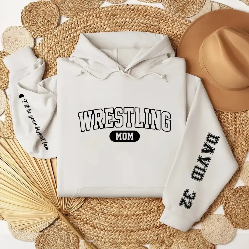 Custom Wrestling Mom Sweatshirt - Personalized Name and Number on Sleeve Duconspace
