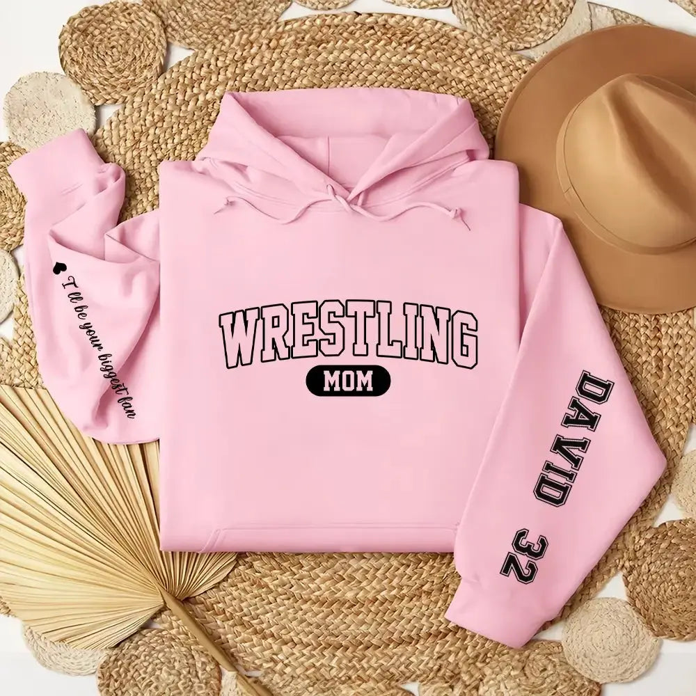 Custom Wrestling Mom Sweatshirt - Personalized Name and Number on Sleeve Duconspace