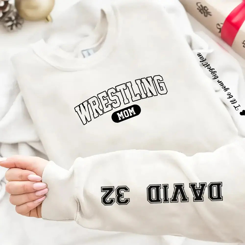 Custom Wrestling Mom Sweatshirt - Personalized Name and Number on Sleeve Duconspace