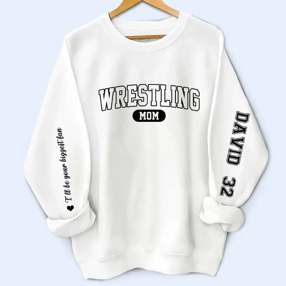 Custom Wrestling Mom Sweatshirt - Personalized Name and Number on Sleeve Duconspace