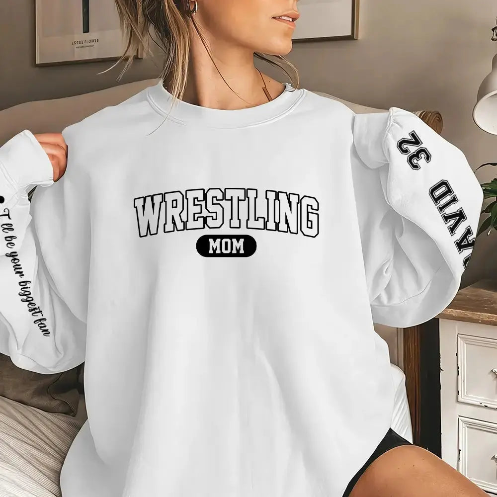 Custom Wrestling Mom Sweatshirt - Personalized Name and Number on Sleeve Duconspace