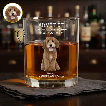 Custom Your Pet Photo - Personalized Christmas Round Whiskey Glass Duconspace