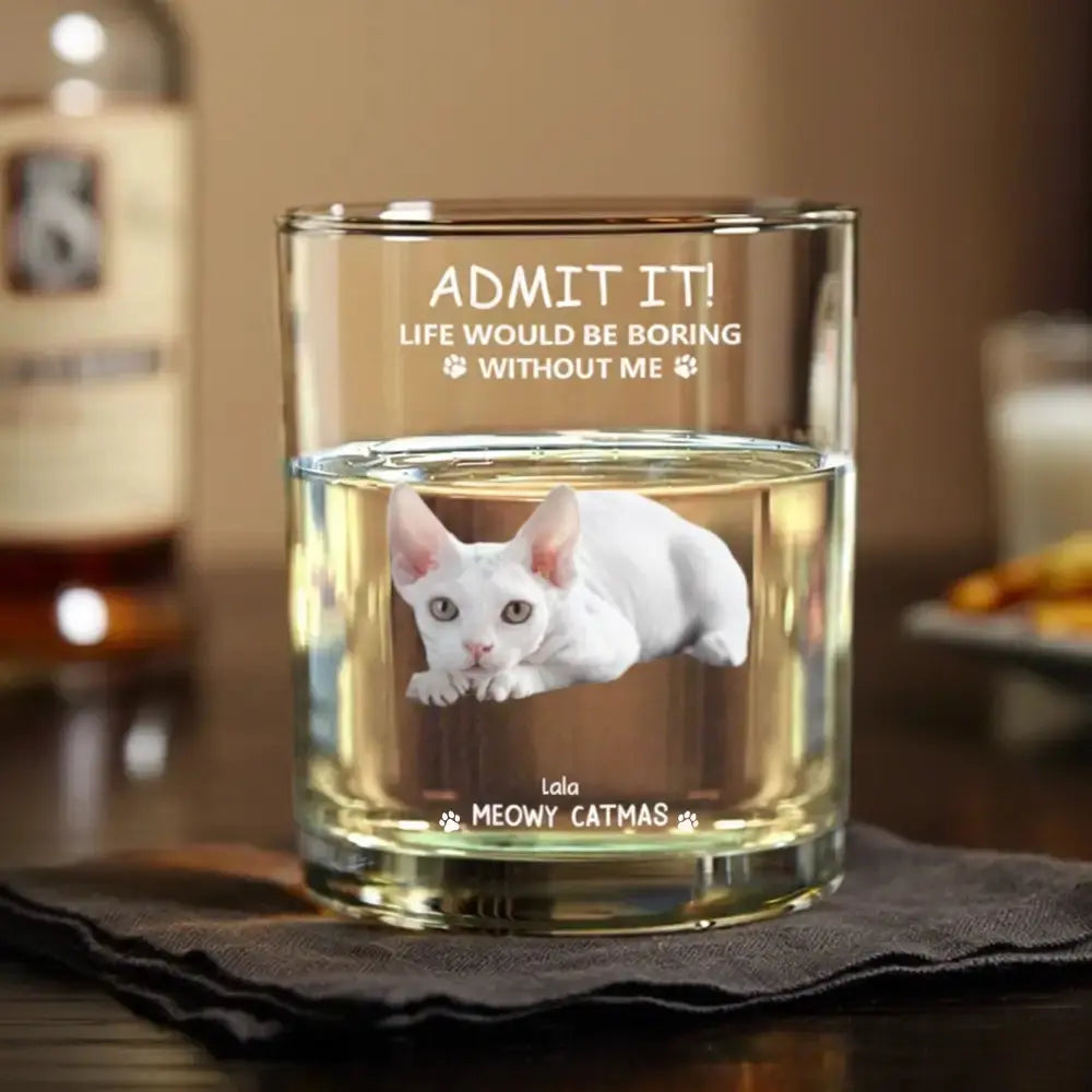 Custom Your Pet Photo - Personalized Christmas Round Whiskey Glass Duconspace