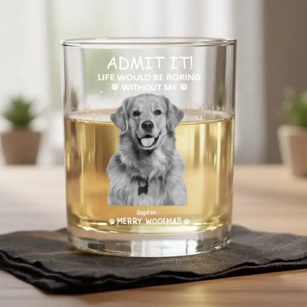 Custom Your Pet Photo - Personalized Christmas Round Whiskey Glass Duconspace