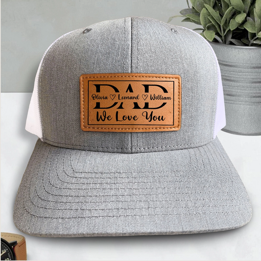 DAD I Love You – Custom Name Leather Patch Hat – Father’s Day or Birthday Gift