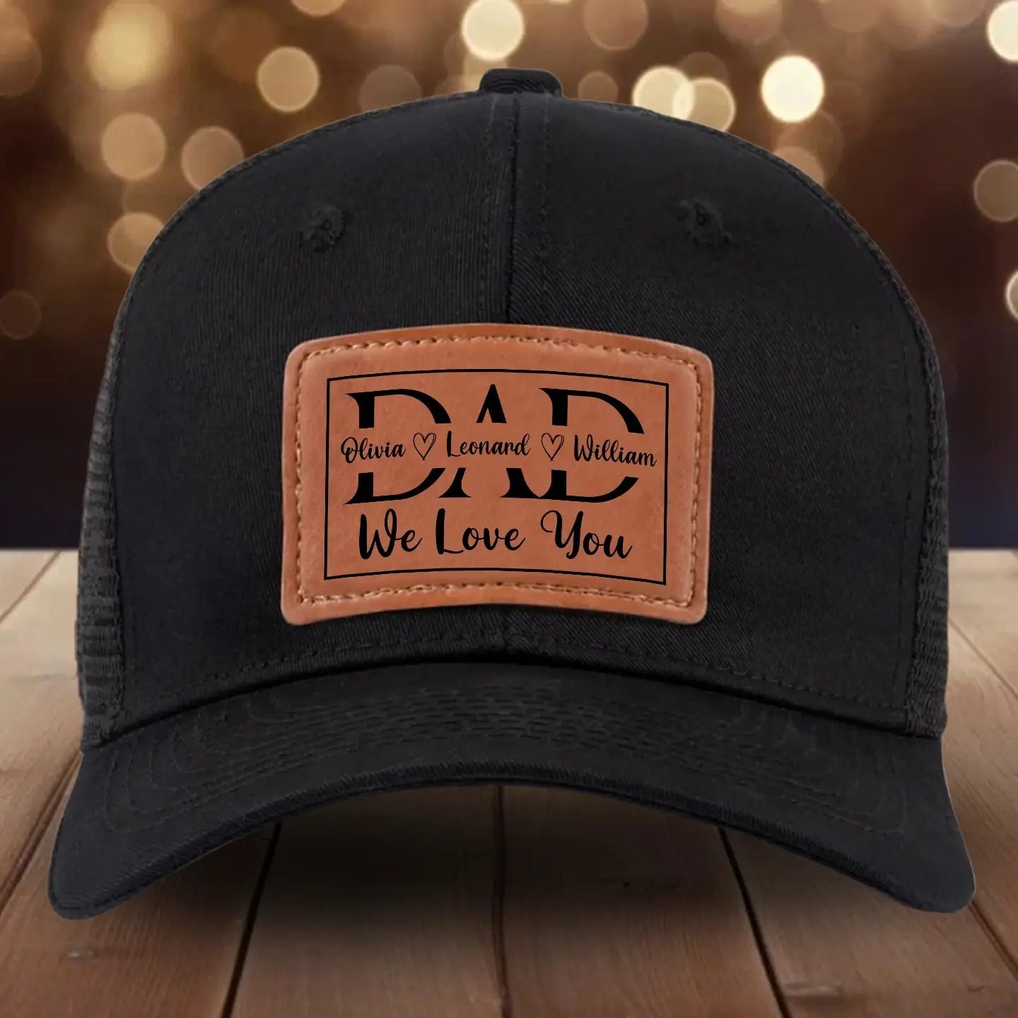 DAD I Love You – Custom Name Leather Patch Hat – Father’s Day or Birthday Gift Printbelle