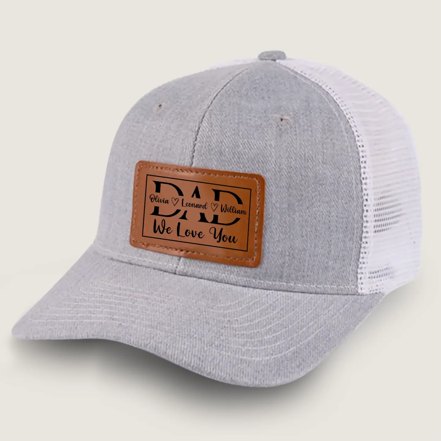 DAD I Love You – Custom Name Leather Patch Hat – Father’s Day or Birthday Gift Printbelle