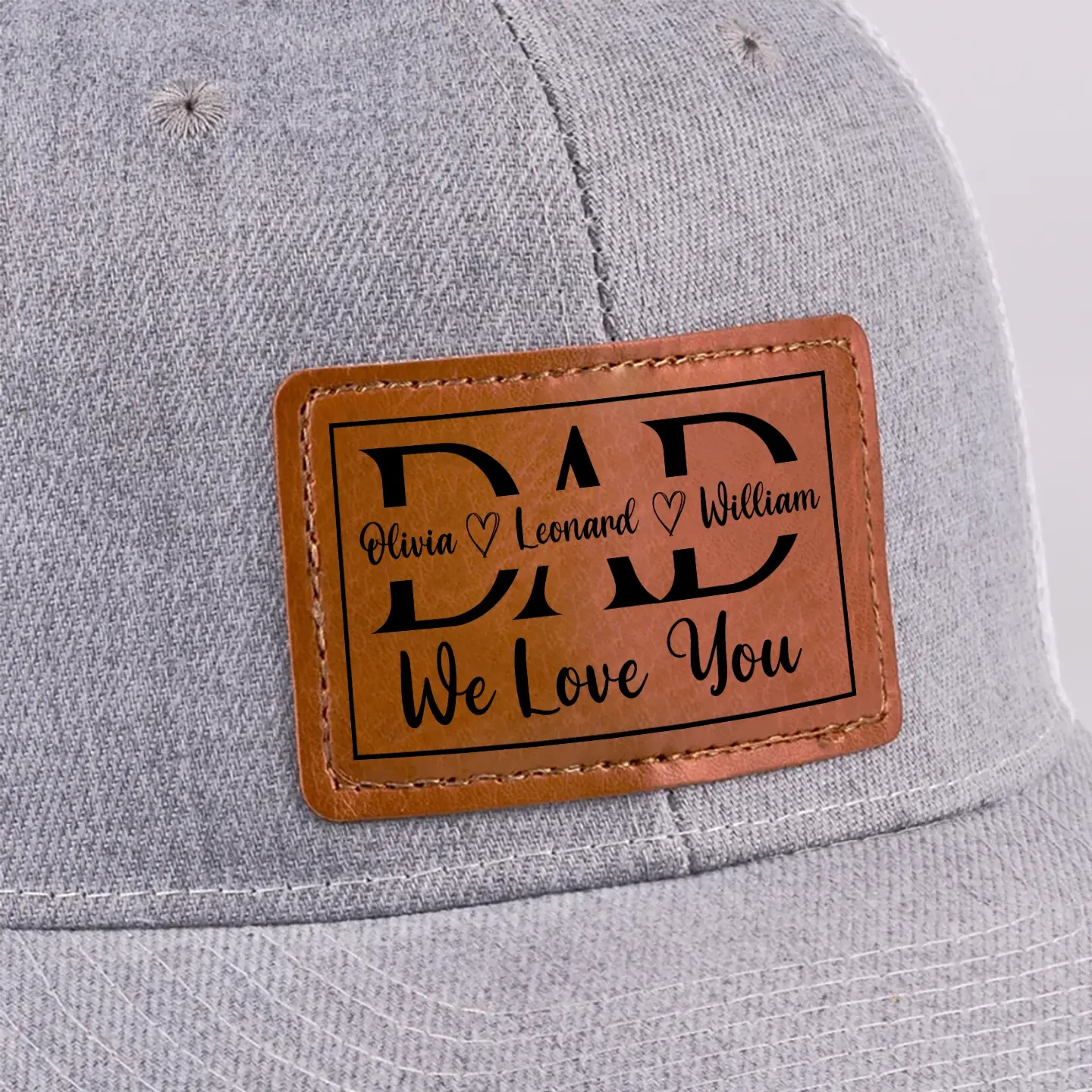 DAD I Love You – Custom Name Leather Patch Hat – Father’s Day or Birthday Gift Printbelle