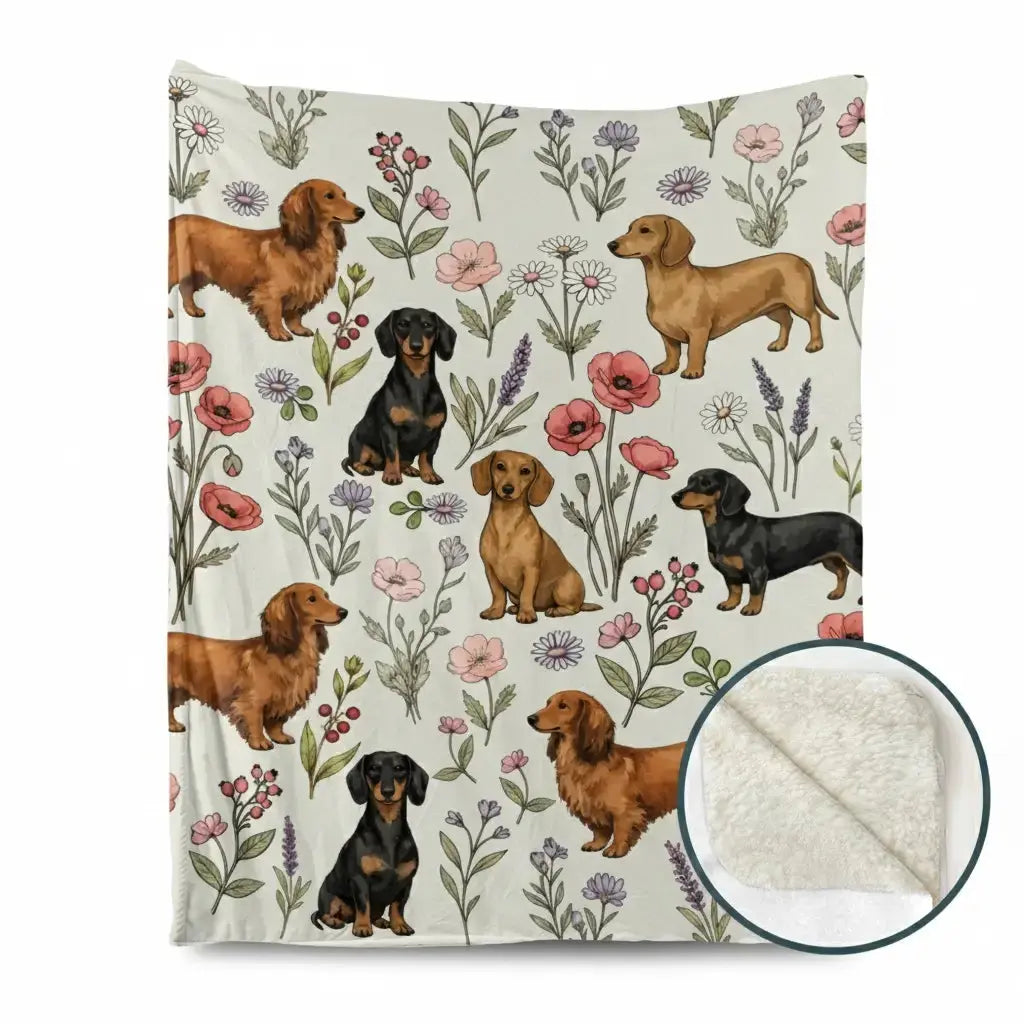 Dachshund Floral Blanket - Cute Sausage Dog Pattern Cozy Throw for Dog Lovers Duconspace