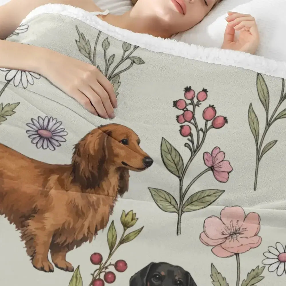 Dachshund Floral Blanket - Cute Sausage Dog Pattern Cozy Throw for Dog Lovers Duconspace