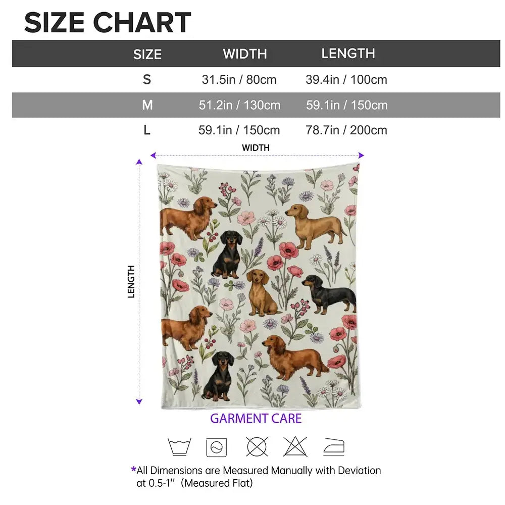 Dachshund Floral Blanket - Cute Sausage Dog Pattern Cozy Throw for Dog Lovers Duconspace