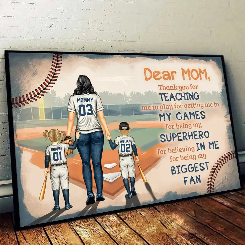 Dear Mom, Thank You for Teaching Me - Personalized Baseball Poster, Heartfelt Gift for Mothers