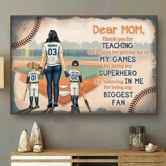 Dear Mom, Thank You for Teaching Me - Personalized Baseball Poster, Heartfelt Gift for Mothers