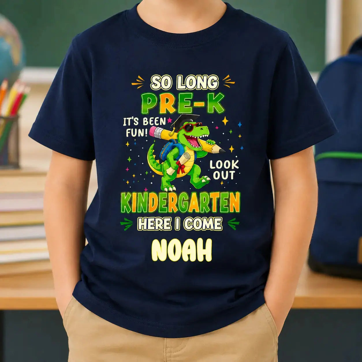 Dino Back To School, Personalized T-Shirt For Kids Duconspace