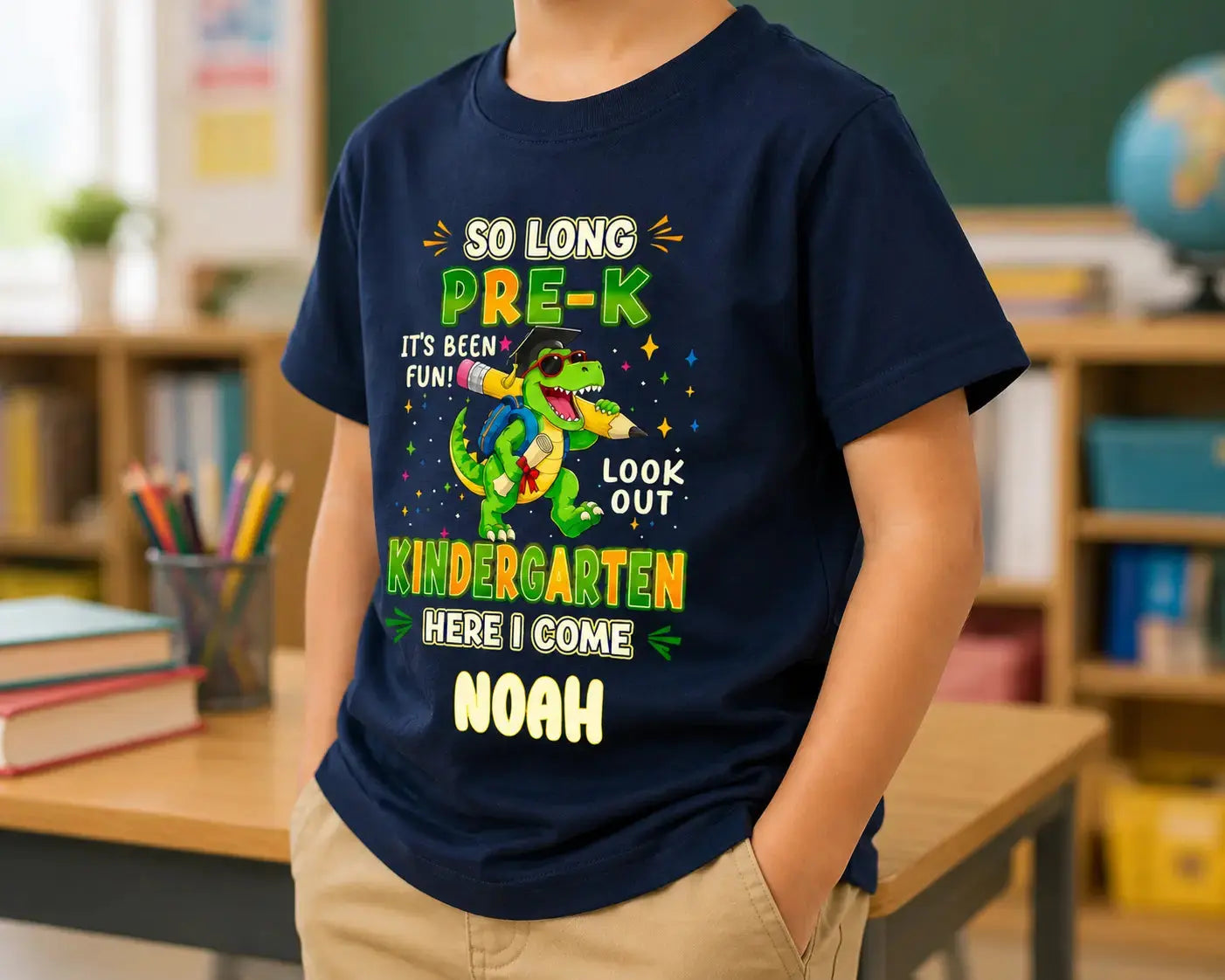 Dino Back To School, Personalized T-Shirt For Kids Duconspace