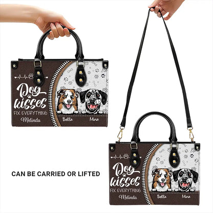 Dog Kisses Fix Everything – Personalized Leather Handbag, Custom Gift for Dog Moms, Dog Dads, and Pet Lovers
