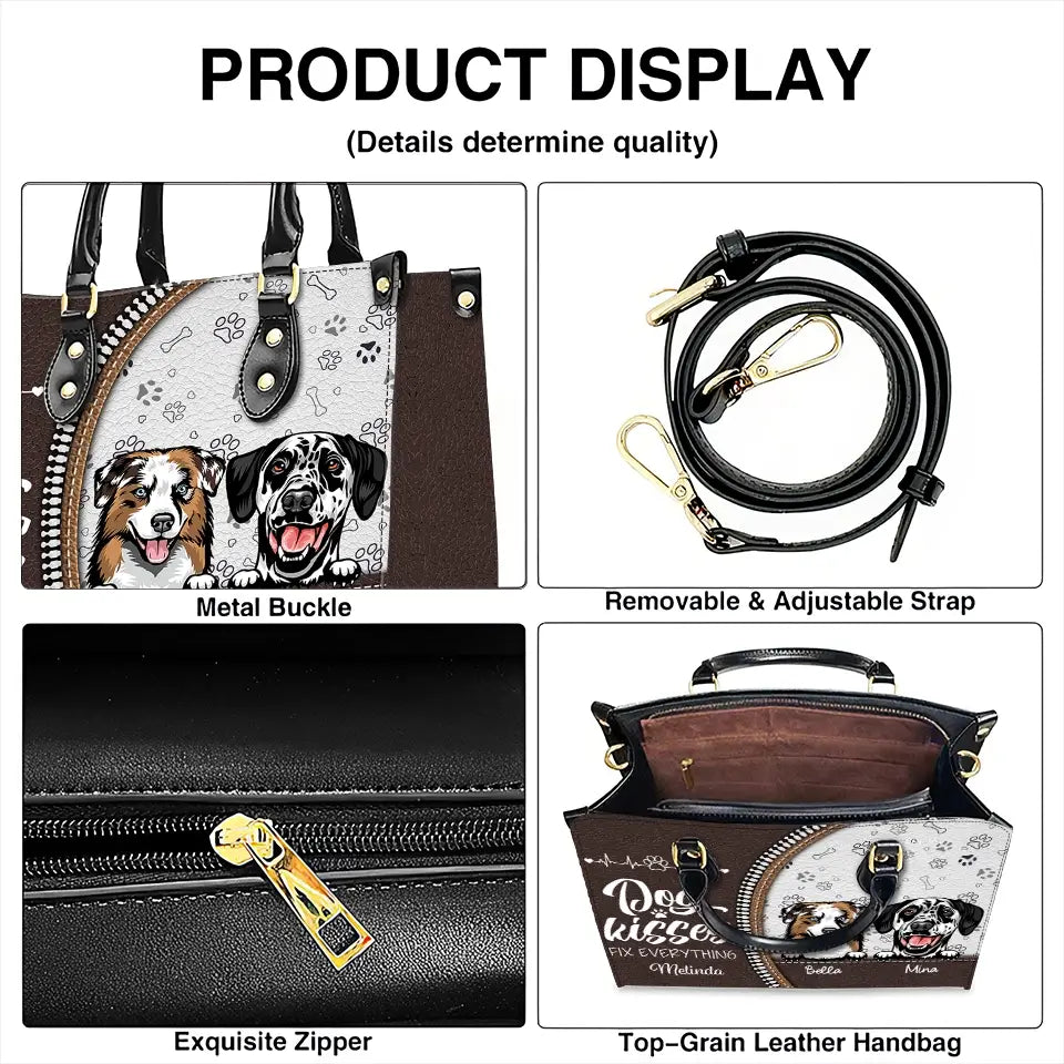 Dog Kisses Fix Everything – Personalized Leather Handbag, Custom Gift for Dog Moms, Dog Dads, and Pet Lovers