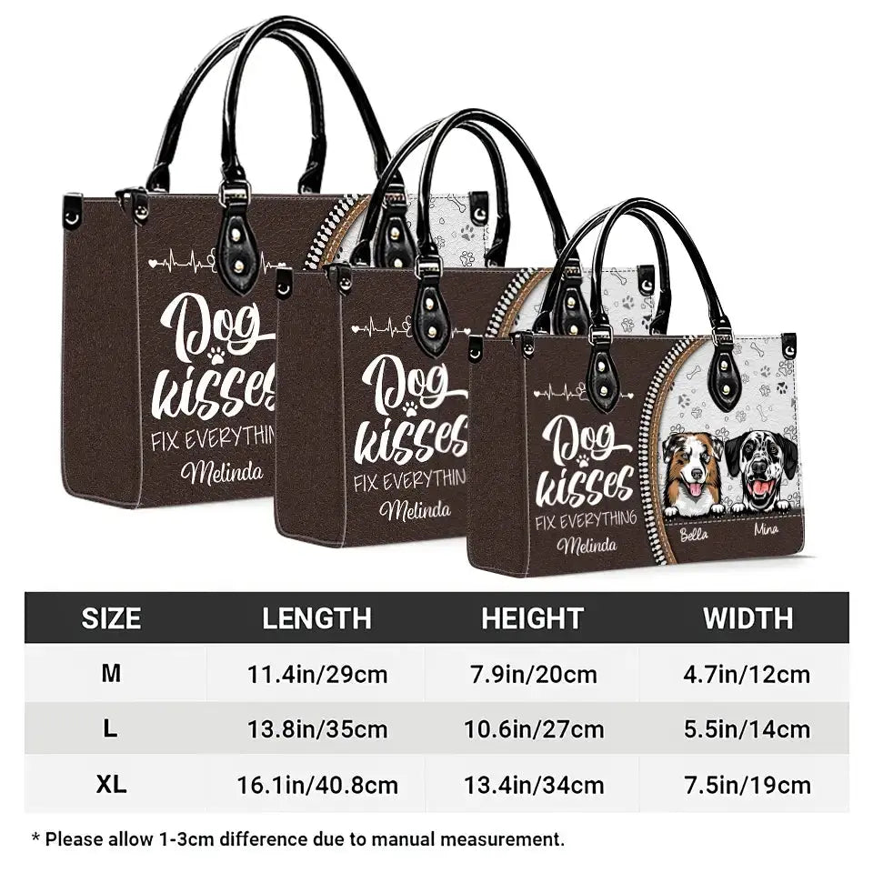 Dog Kisses Fix Everything – Personalized Leather Handbag, Custom Gift for Dog Moms, Dog Dads, and Pet Lovers Ducon Space