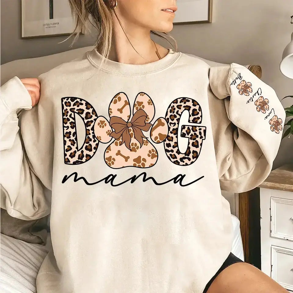 Dog Mama with a Wild Side – Custom Leopard Sleeve Shirt, Coquette-Inspired Gift for Dog Lovers & Mom Life Moments Dreamship