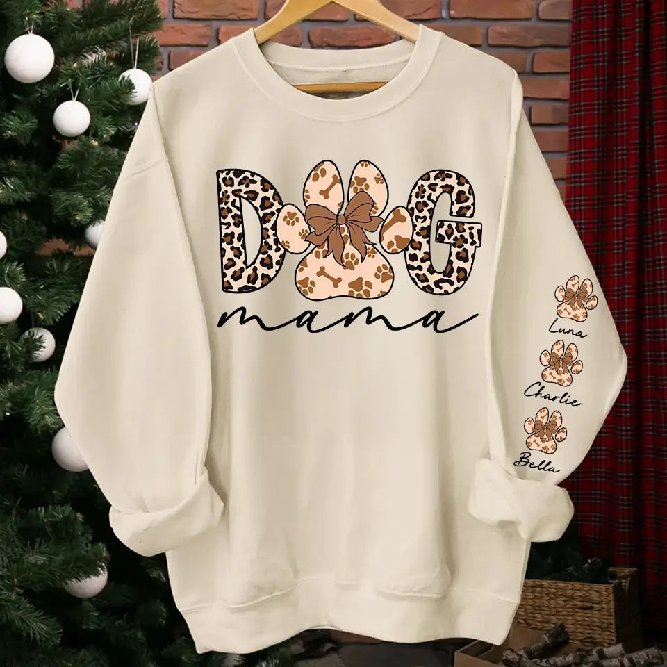 Dog Mama with a Wild Side – Custom Leopard Sleeve Shirt, Coquette-Inspired Gift for Dog Lovers & Mom Life Moments