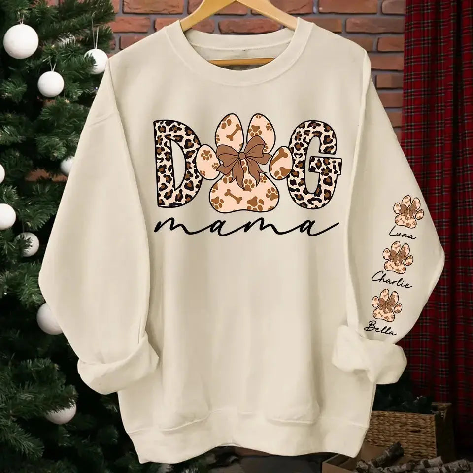 Dog Mama with a Wild Side – Custom Leopard Sleeve Shirt, Coquette-Inspired Gift for Dog Lovers & Mom Life Moments Dreamship