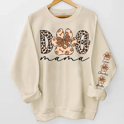 Dog Mama with a Wild Side – Custom Leopard Sleeve Shirt, Coquette-Inspired Gift for Dog Lovers & Mom Life Moments