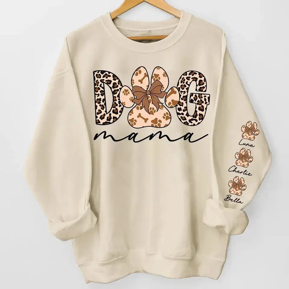 Dog Mama with a Wild Side – Custom Leopard Sleeve Shirt, Coquette-Inspired Gift for Dog Lovers & Mom Life Moments Dreamship