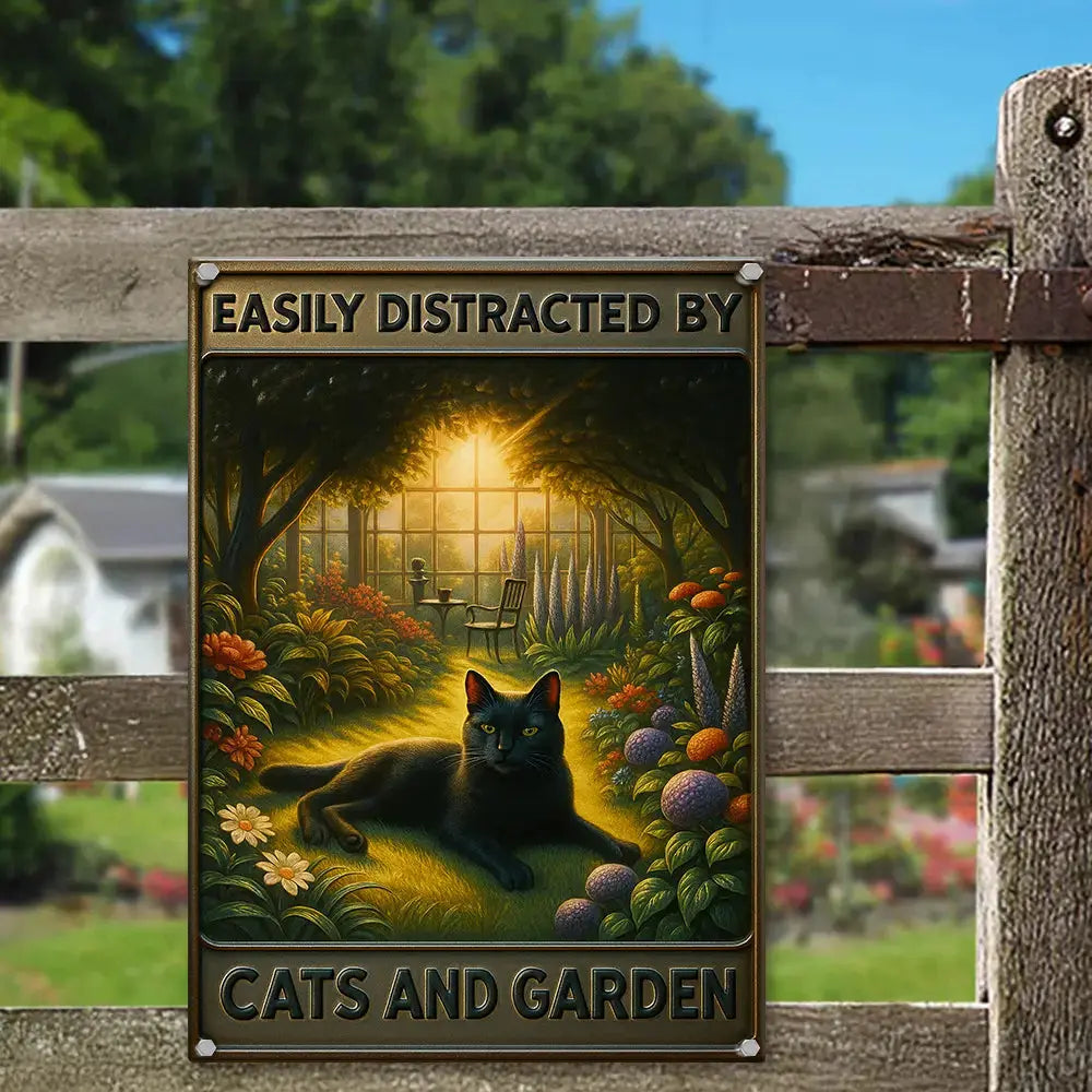 Easily Distracted By Cats And Garden [Metal Sign] Duconspace