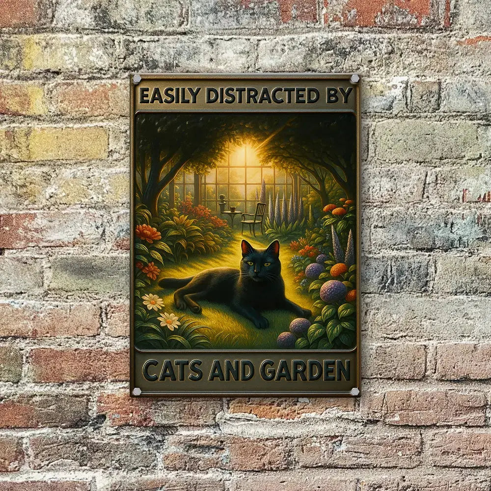 Easily Distracted By Cats And Garden [Metal Sign] Duconspace