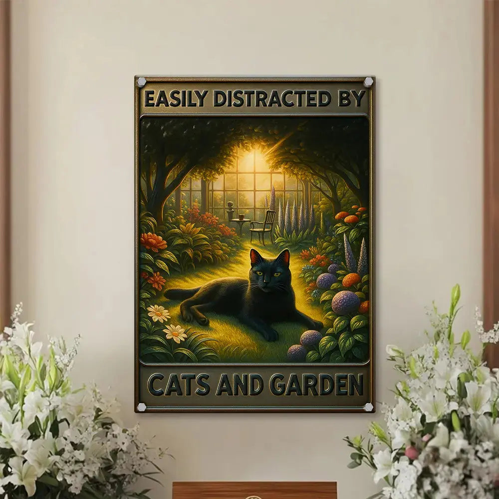 Easily Distracted By Cats And Garden [Metal Sign] Duconspace