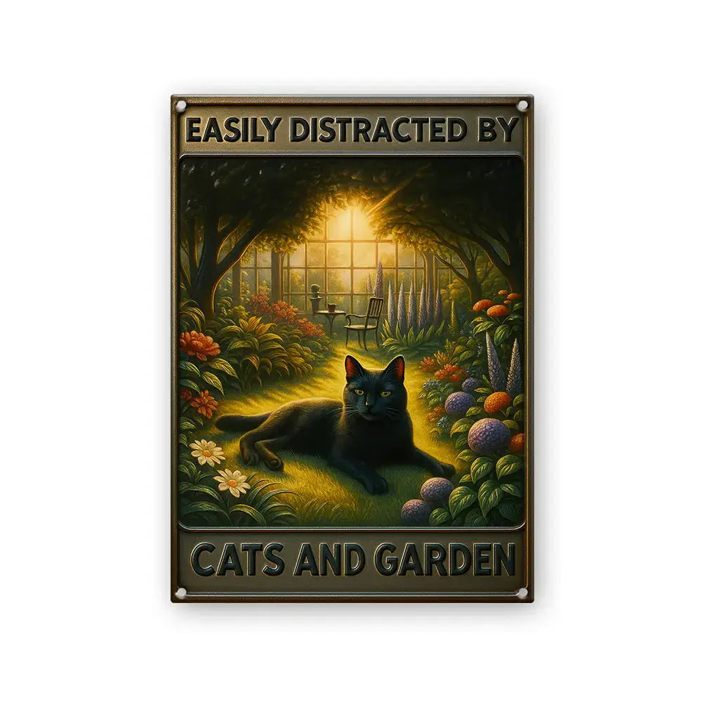 Easily Distracted By Cats And Garden [Metal Sign] Duconspace