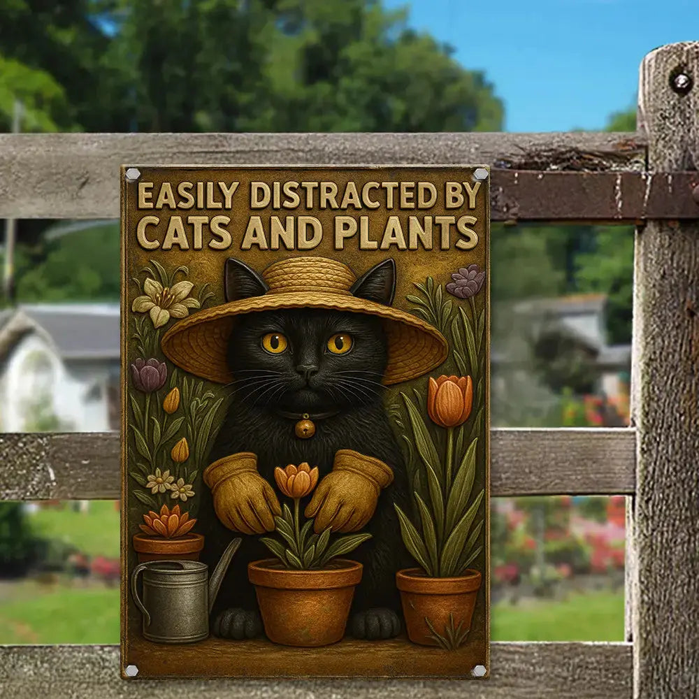 Easily Distracted by Cats & Plants – Metal Sign Gift Duconspace