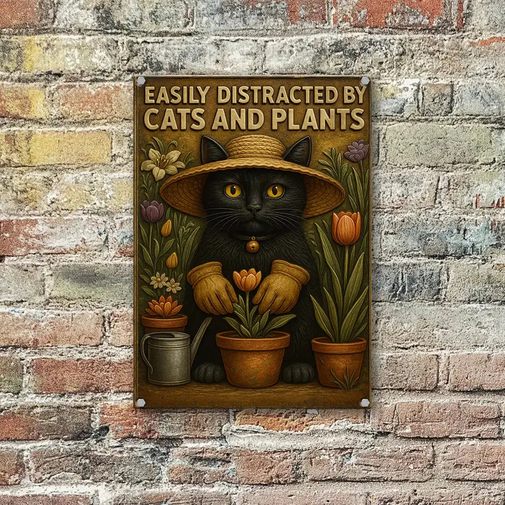 Easily Distracted by Cats & Plants – Metal Sign Gift Duconspace