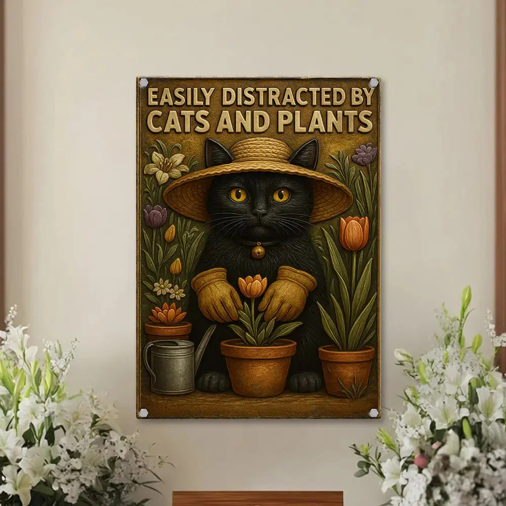 Easily Distracted by Cats & Plants – Metal Sign Gift Duconspace