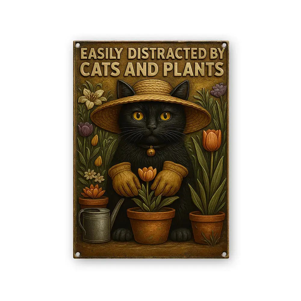 Easily Distracted by Cats & Plants – Metal Sign Gift Duconspace