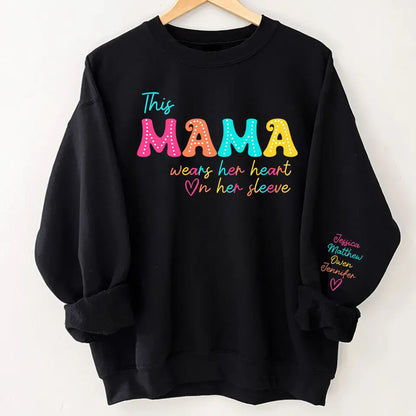 Every Color of Their Name, Every Beat of Her Heart – Custom Sweatshirt & Hoodie with Colorful Sleeve Names, Perfect Mother’s Day Gift for Mama