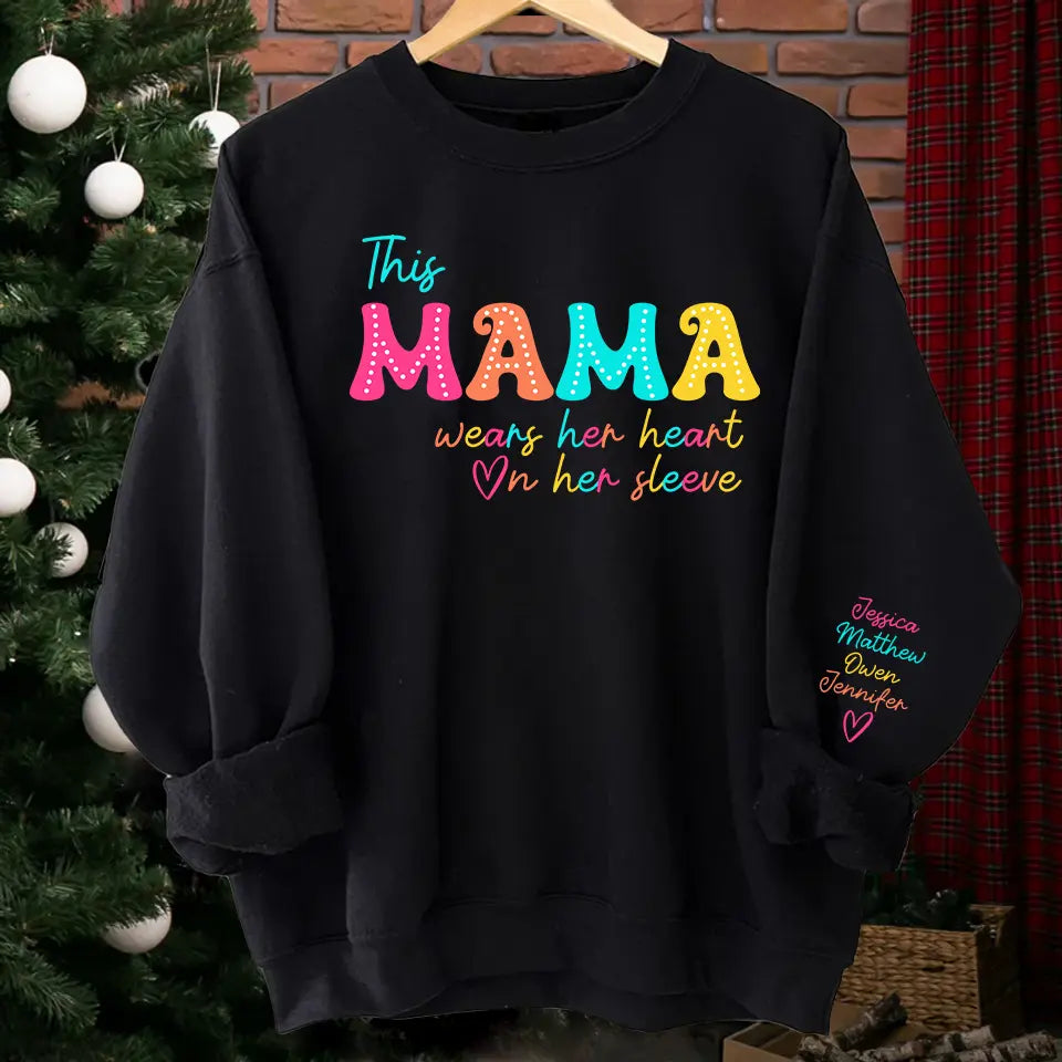 Every Color of Their Name, Every Beat of Her Heart – Custom Sweatshirt & Hoodie with Colorful Sleeve Names, Perfect Mother’s Day Gift for Mama