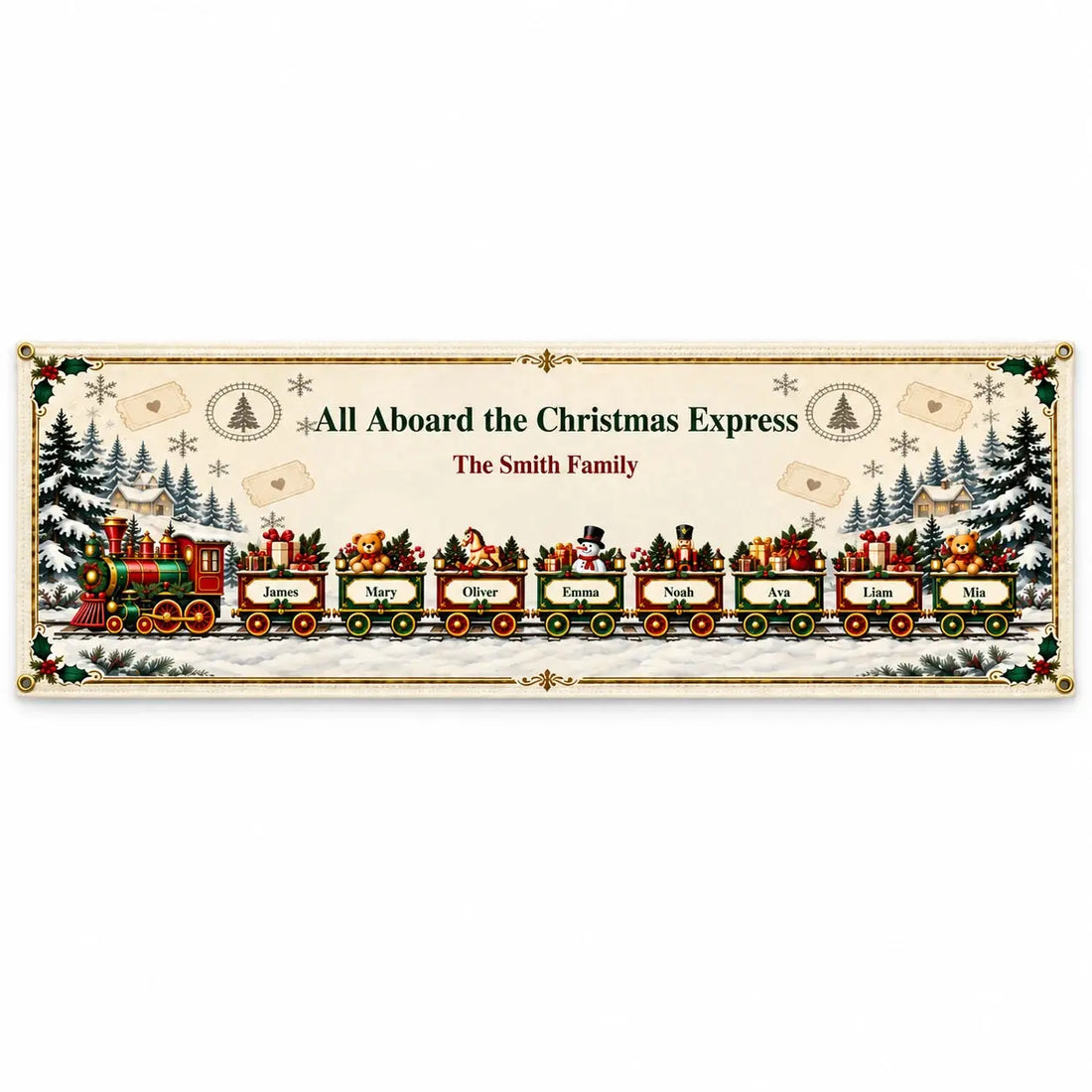 Fabric Banner Personalized Christmas Train Family Gift Duconspace