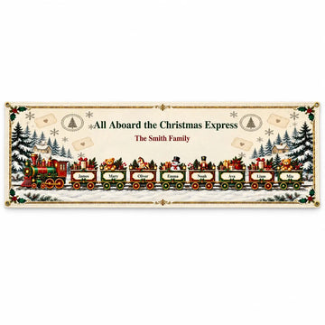Fabric Banner Personalized Christmas Train Family Gift Duconspace