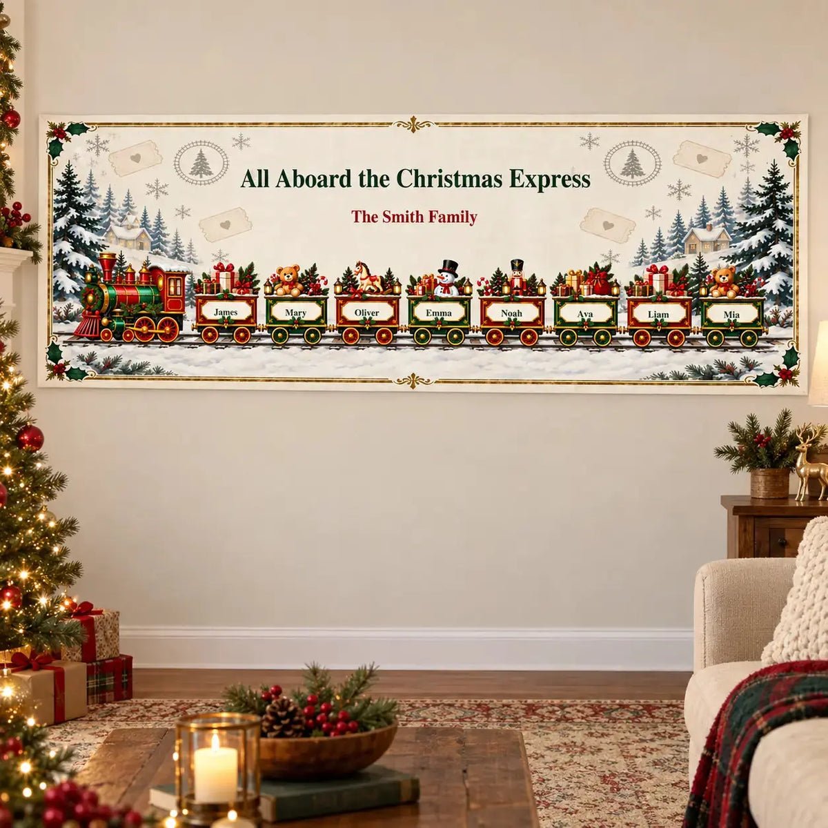 Fabric Banner Personalized Christmas Train Family Gift Duconspace
