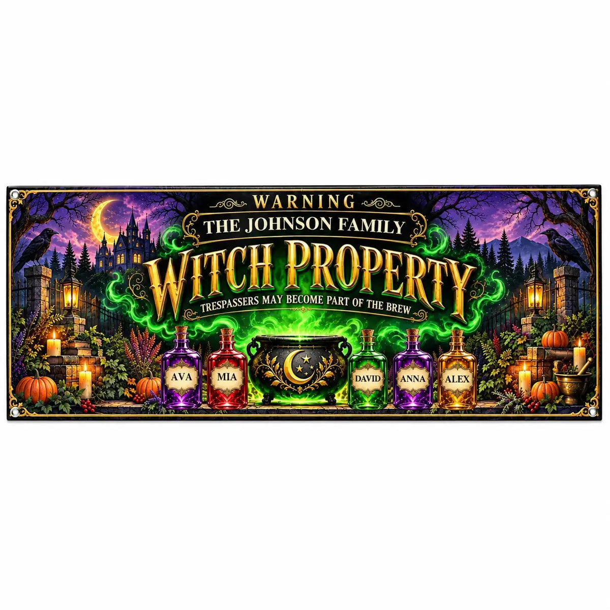 Fabric Banner Personalized Halloween Witch Family Gift Duconspace
