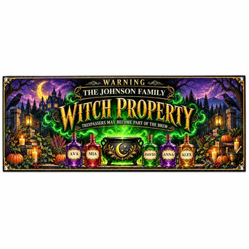 Fabric Banner Personalized Halloween Witch Family Gift Duconspace