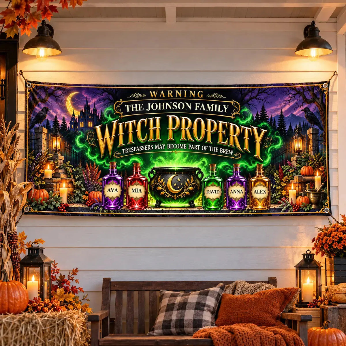 Fabric Banner Personalized Halloween Witch Family Gift Duconspace