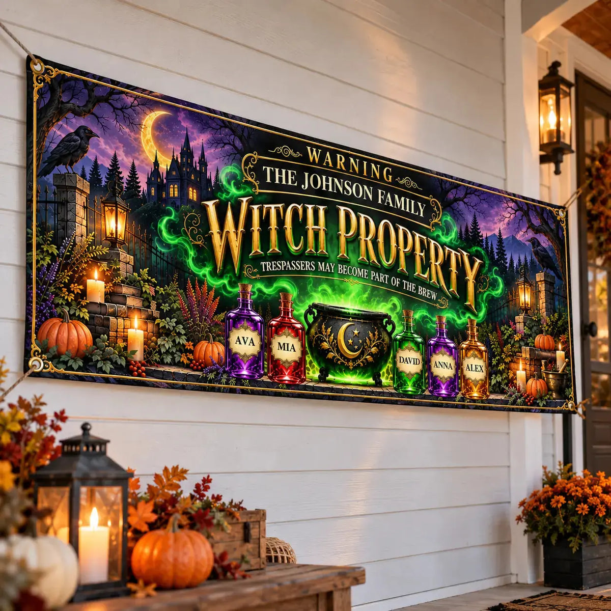 Fabric Banner Personalized Halloween Witch Family Gift Duconspace