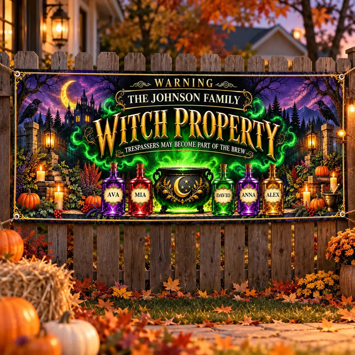 Fabric Banner Personalized Halloween Witch Family Gift Duconspace
